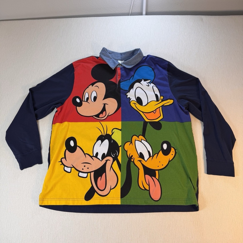 Disney Polo Shirt Sz 2XL Mickey Mouse Donald Duck Goofy Pluto Long Sleeve NWOT